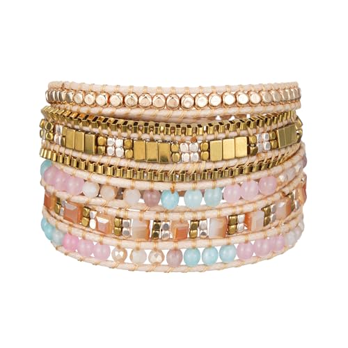 Women Boho Handmade Natural Stone Crystal Leather Bead Wrap Bracelets Collection - style: Boho Stylish 5W