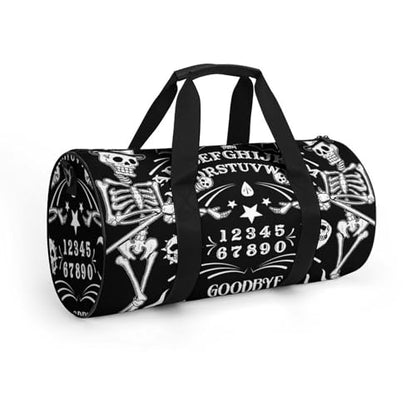 Skull Skeleton Witch Board Tarot Black Art Cylindrical Portable Fitness Bag, Large Capacity Handbag - color: skull Skeleton witch Board Tarot black art