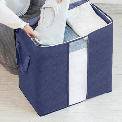 Storage Bag Collapsible Space Saver Organizer for Clothes Bedding Travel and HousePossession Storage,19.68X18.9in, Vertical Blue - color: Vertical Blue, size: 19.68X18.9in