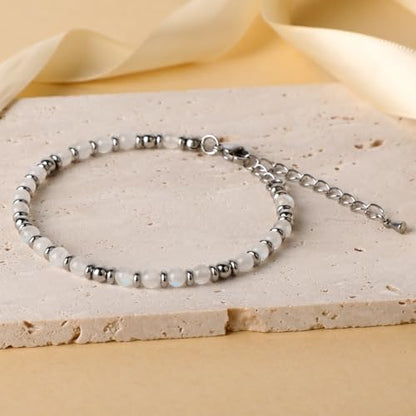 LPBeads Beaded Bracelets for Women Energy Gemstone Charm Jewelry Adjustable Bracelet Gifts for Mom, Daughter, Wife, Friends, Bestie - color: Moonstone