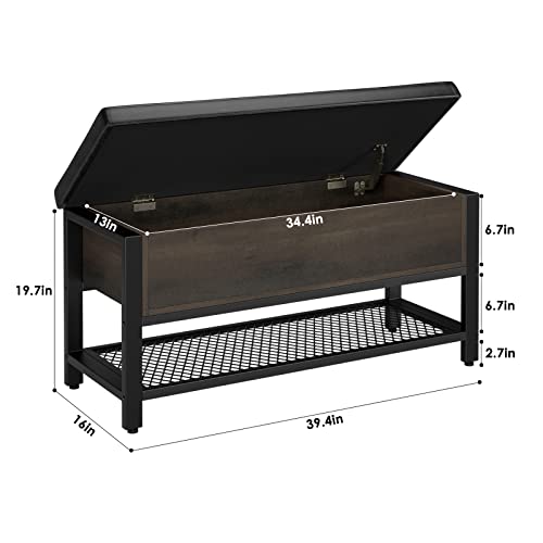 HOSTACK Storage Bench, Entryway Shoe Bench with Flip-Open Storage Box, End of Bed Ottoman Bench with Storage Shelf and Padded Seat for Bedroom, Hallway, Dark Brown