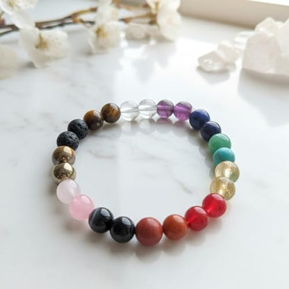 The Alchemist's Arcanum Adjustable Beaded Wrist Accessory for Men and Women, Stretch Fit Stone Bead Jewelry for Daily Wear and Gifting - color: 7 Chakra