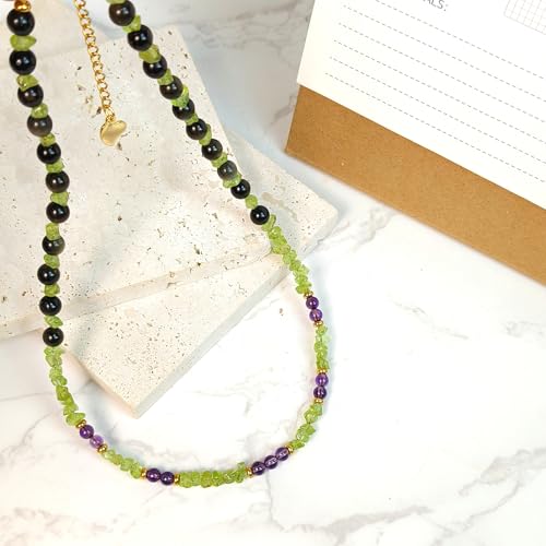 Crystal Pendant Necklaces Healing love Women's Men's choker Obsidian Tiger eye White Crystal Black Gold waterproof dainty Charm stackable statement Cute Stone necklace Unisex - style: Olivine