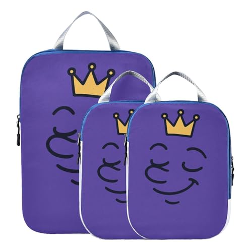 Foldable 3pcs Travel Packing Storage Bags Polyester Bags Organizer for Luggage, Proud Crown Look (3 Set) - color: Proud Crown Look