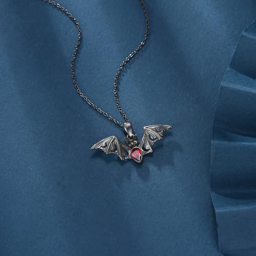 Sterling Silver Cute Animal Pendant Necklace Fox/Snake/Unicorn/Owl on Moon/Rabbit/Horse Necklace Jewelry for Women Mom Sister - style: Black Bat