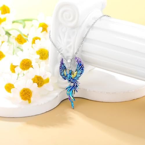 Hummingbird/Phoenix/Owl/Dove/Flamingo/Raven/Blue Jay/Cardinal/Peacock/Eagle/Parrot/Robin Necklace for Women 925 Sterling Silver Bird Pendant Necklace Animal Jewelry Gift for Mother Wife - style: Phoenix Necklace
