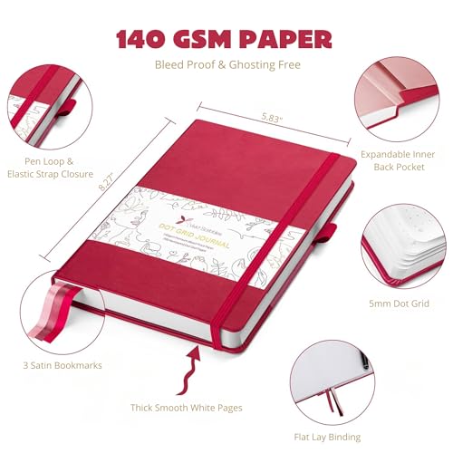 Dotted Journal – 140gsm Bleed Proof Thick White Paper – 200 Numbered Dot Grid Pages – 5.8 x 8.3 inch Bullet Dotted Notebook - color: pink