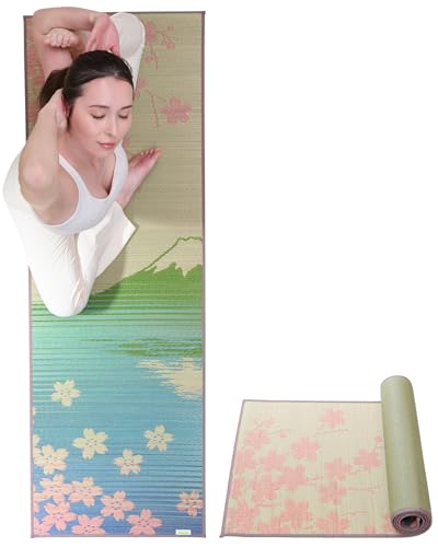 FULI Japanese Tatami Yoga Mat, Igusa Mat, Non-Slip Exercise & Fitness Mat for Pilates & Floor Workouts, Made in Japan, 1/4 in Thick, Sakura Fuji