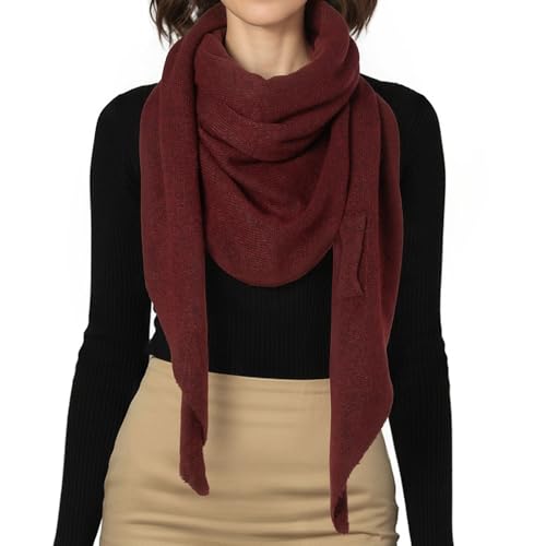 RIIQIICHY Shawl Wrap Women Pashmina Triangle Cape Knit Sweater Scarf for Fall Winter Fashion Accessory - color: Dark Red