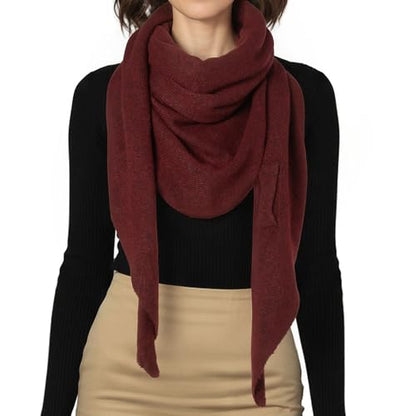 RIIQIICHY Shawl Wrap Women Pashmina Triangle Cape Knit Sweater Scarf for Fall Winter Fashion Accessory - color: Dark Red