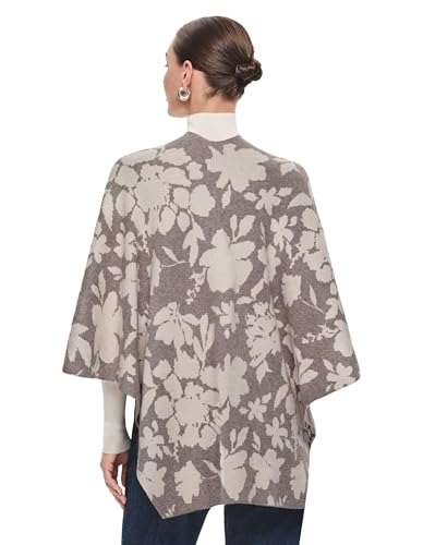 PULI Women's Elegant Shawl Wraps Soft Open Front Poncho Sweater for Spring Fall Winter - color: Floral-oatmeal and Barley Twist