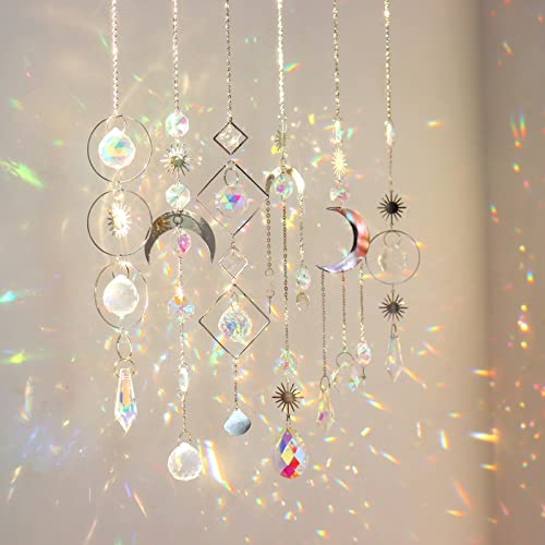 6Pieces Crystal Suncatchers for Window Hanging Sun Catcher with Chain Rainbow Maker Crystal Prisms Decor for Home Garden Party Wedding Ornament Gift Mother Daughter - color: Silver