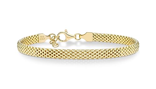 Miabella 18K Gold Plated 925 Sterling Silver Italian 5mm Mesh Link Chain Bracelet for Women, Made in Italy - style: Length 6.5 Inches + 0.5 Ext. (X-Small)