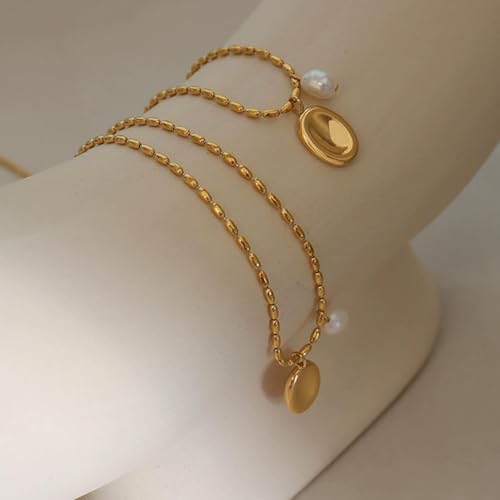 Worry Stone Necklace For Women Gold Silver Thumb Pearl Pendant Fidget Anxiety Relief Statement Jewelry Dainty Simple Meditation Relaxation Stress Relief Gifts - color: A1:gold