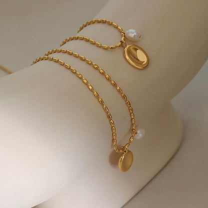 Worry Stone Necklace For Women Gold Silver Thumb Pearl Pendant Fidget Anxiety Relief Statement Jewelry Dainty Simple Meditation Relaxation Stress Relief Gifts - color: A1:gold
