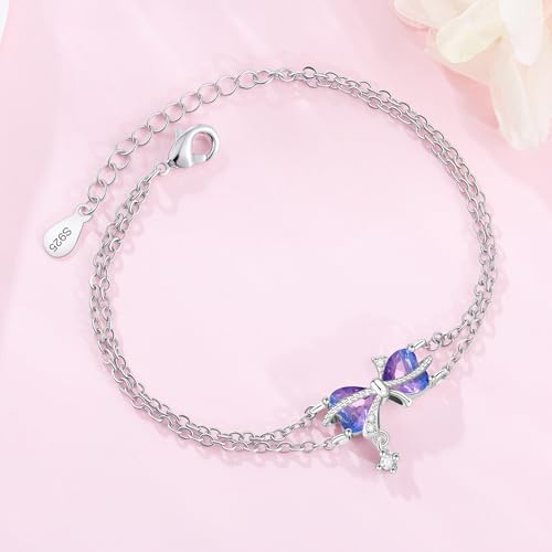 925 Sterling Silver Bracelet for Women,Silver Bracelet Chain Presents for Sister Daughter and Friend, Women's Jewelry for the Daily Occasion - color: Silvery | Love Bow Double Layer Chain