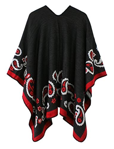 Urban CoCo Women's Color Block Shawl Wrap Open Front Poncho Cape - color: Series 21-black