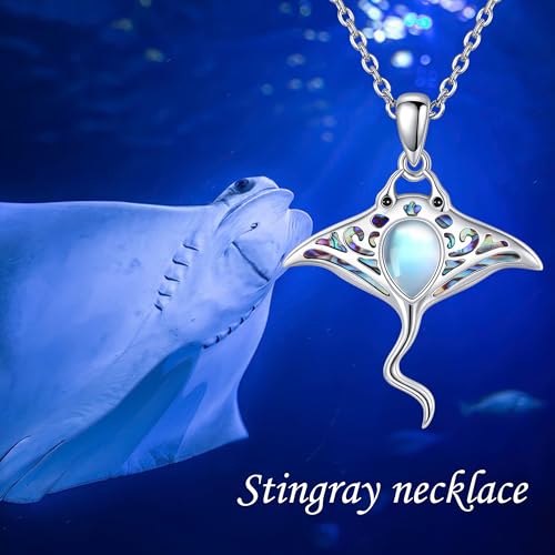 Sterling Silver Cute Animal Pendant Necklace Fox/Snake/Unicorn/Owl on Moon/Rabbit/Horse Necklace Jewelry for Women Mom Sister - style: Stingray