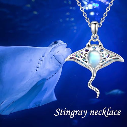 Sterling Silver Cute Animal Pendant Necklace Fox/Snake/Unicorn/Owl on Moon/Rabbit/Horse Necklace Jewelry for Women Mom Sister - style: Stingray