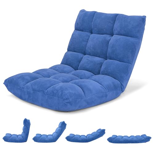 Giantex Floor Chair with Back Support, 14 Adjustable Position, Padded Sleeper Bed, Couch Recliner, Gaming Floor Chairs for Adults, Meditation, Gaming Chair Floor, Blue - color: Blue, size: 26.5"x22.5"x22"