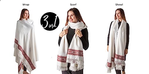 Exotic Meditation Shawl - Large Unisex Prayer Wrap, Oversize Scarf & Versatile Indian Stole Blanket - color: White