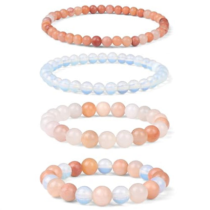 4pcs Beaded Bracelets for Women,Natural Healing Crystal Gemstones Bracelet,Anxiety Stress Relief Bracelet Handmade purple Jewelry Gifts for Women - color: Pink aventurine&Opal&Pink Crystal