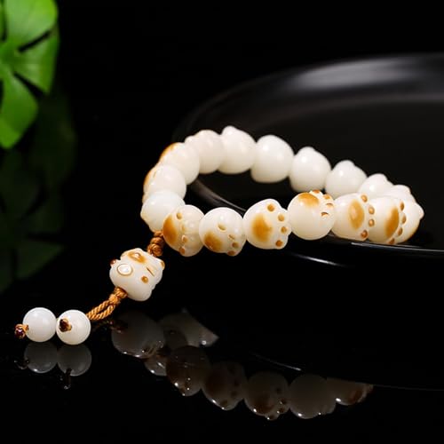 Bodhi Fidget Bracelet Anxiety Relief Items Bodhi Seed Beads, Elastic Wristband Meditation Yoga Mindfulness Worry Beads, Birthday Gift for Her for Women, White Dot Print Stackable Jewelry - color: A3:Cat Paw Bracelet