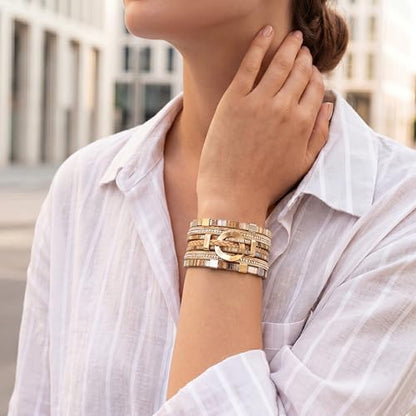 Edoneery Leather Wrap Bracelet for Women, Boho Handmade Multi-Layer Cuff with Crystal Beads Heart, Stackable Bangle Western Jewelry Gift - style: Circle(Boho)