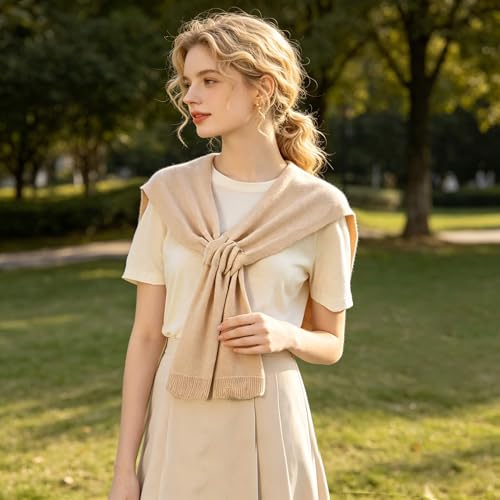 Sweater Shawl Wraps for Women Fashion Knitted Shoulder Shawls Ponchos Casual Sweaters Scarf Cape Wraps with Sleeves - color: 01 Apricot
