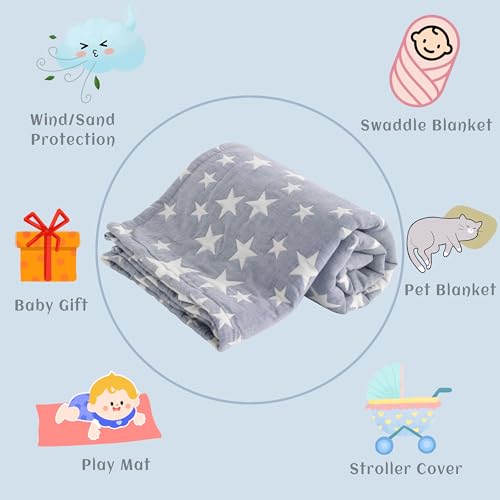NTBAY 3 Layer Oversized Muslin Cotton Toddler Blanket, 45x60 Inches Jacquard Reversible Nursery Bed Blanket, Super Soft and Thermal Crib Blanket for All Seasons, Baby Gift, 45"x60", Blue/White Star - color: Blue, size: 45x60 Inch (Pack of 1)