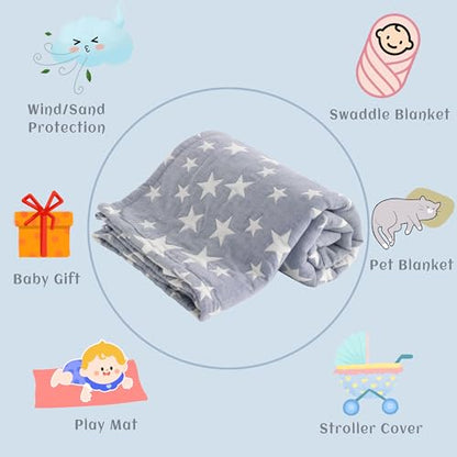 NTBAY 3 Layer Oversized Muslin Cotton Toddler Blanket, 45x60 Inches Jacquard Reversible Nursery Bed Blanket, Super Soft and Thermal Crib Blanket for All Seasons, Baby Gift, 45"x60", Blue/White Star - color: Blue, size: 45x60 Inch (Pack of 1)