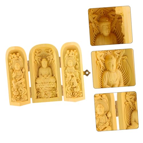 Buddha Statue for Home Decor Wooden Buddha Figurine 3-Compartment Box Handmade Pine Wood Spiritual Carving for Meditation and Zen Spaces for Home and Office Decoration Style