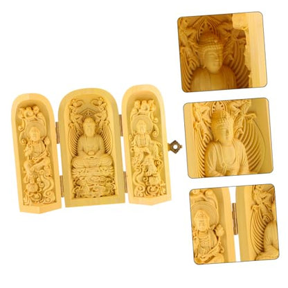 Buddha Statue for Home Decor Wooden Buddha Figurine 3-Compartment Box Handmade Pine Wood Spiritual Carving for Meditation and Zen Spaces for Home and Office Decoration Style