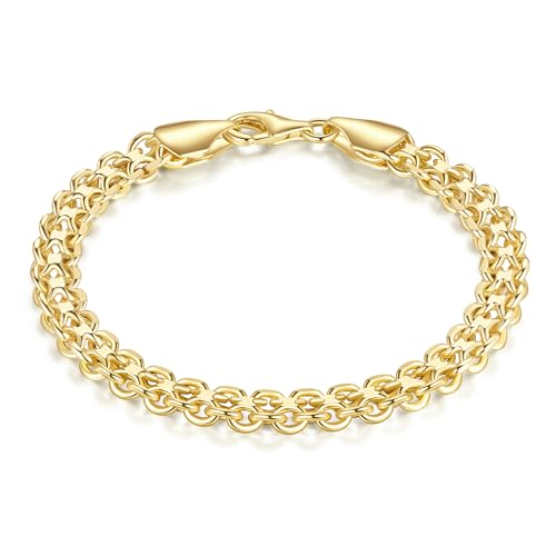 14K Gold Bracelet for Women 14K Gold Bracelets for Women Trendy Womens Link Bracelets Wide Mesh Design Mens Bracelet - size: 7.5