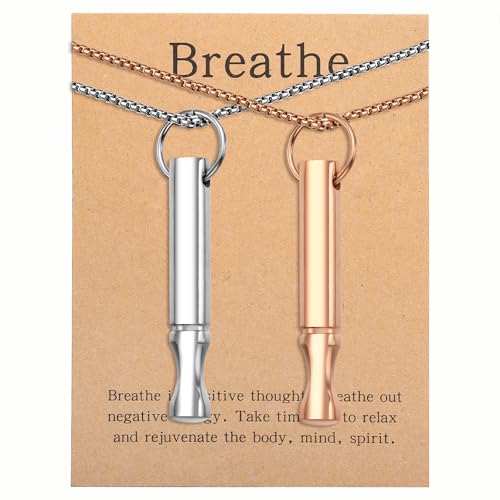 Mindfulness Breathing Necklace Stress Relief Pendant Stainless Steel Anxiety Breathe Necklace for Women Men - color: Steel+Rose Gold