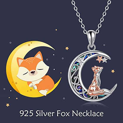 Sterling Silver Cute Animal Pendant Necklace Fox/Snake/Unicorn/Owl on Moon/Rabbit/Horse Necklace Jewelry for Women Mom Sister - style: Fox on Moon