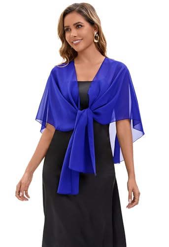 Baoqiya Chiffon Shawl Evening Scarf Shawls and Wraps for Women Wedding Party Bridal Scarves Cover Ups - color: Royal Blue