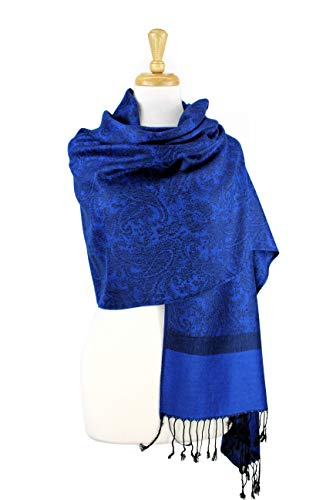 PASKMLNA Paisley Jacquard Pashmina Shawl Wrap Scarf Stole - color: Blue Black