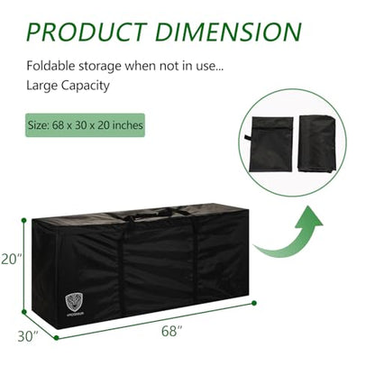 Outdoor Cushion Storage Bag Waterproof Square Large Patio Storage Bags with Zipper for Outdoor Furniture Cushion, 68 x30 x20IN - size: 68x30x20IN