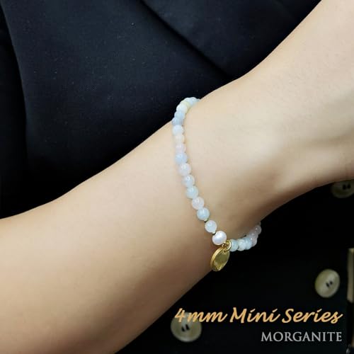 4mm Natural Gemstone Beads Stretch Bracelet for Women, With Freshwater Pearls, Energy Gem Birthday Gift for Her 7.2” - color: Morganite