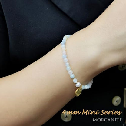 4mm Natural Gemstone Beads Stretch Bracelet for Women, With Freshwater Pearls, Energy Gem Birthday Gift for Her 7.2” - color: Morganite