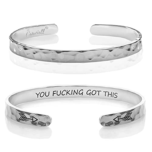 Carviell Bracelet - Gifts for Women – Inspirational, Friendship, Love, Mom, Daughter, Sister, Christian, Graduation, Memorial & Wedding Gifts – 100+ Phrases – Stainless Steel, Gift-Ready - style: BADASS Gift - You F##king Got This