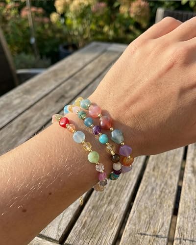 BOMAIL 9PCS Colorful Beaded Bracelets for Women Boho Multicolor Acrylic Resin Beads Bracelets Set Adjustable Statement Bracelet Summer Beaded Jewelry