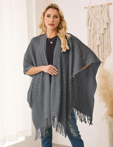 Ferand Women's Fringe Crochet Shawl Wraps Lightweight Open Front Poncho Cardigan for Spring Summer