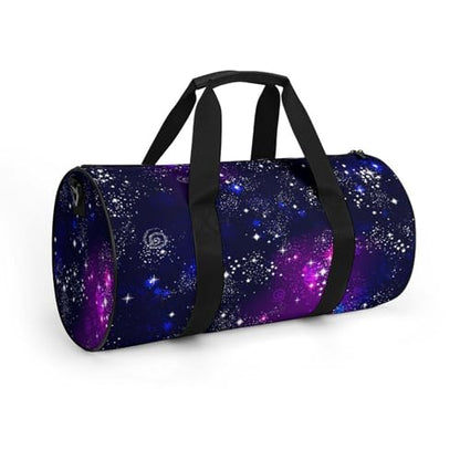 Space Galaxy Constellation Zodiac Star Purple Blue Cylindrical Portable Fitness Bag, Large Capacity Handbag - color: Space Galaxy constellation zodiac star purple