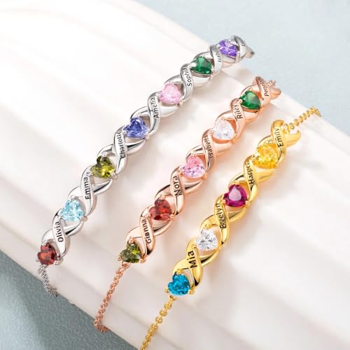 callie Personalized Women Bracelet, Family Bracelet Mother's Day Birthday Gifts for Mom Grandma Wife - color: Family Birth Stone-2