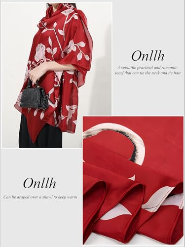 Large Shawl Scarf For Women Lightweight Wraps Silky Headscarf Long Sunscreen Scarfs - color: T19 Red Peony / 70"x 35"