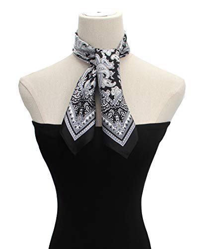 ANDANTINO 100% Mulberry Silk Scarf -21” Lightweight Square Neckerchief – Breathable Digital Printed Scarves with Gift Packed - color: Black&white Paisley