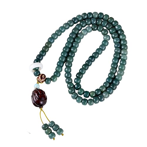 Natural Bodhi Seeds 108 Mala Beads Bracelet for Women Buddhist Prayer Beads Necklace with Praying Hands