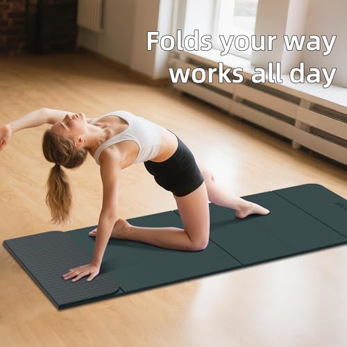 Foldable Yoga Mat 0.32 inches Thick(8mm), SGS Certified POE Material, Non Slip, 71 x 24 inches, Foldable for Travel, Pilates, Camping, Environmental Sports Mat, Odorless